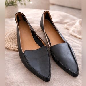 J Crew pointed toe leather flat black